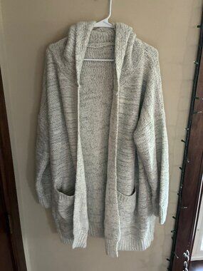 Oversized knit hooded cardigan sweater